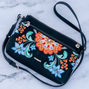 NWT Desigual  Black Embroidered Shoulder Bag - Stunning!